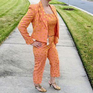 Vintage Iridescent Orange Polka Dot Pant Suit 8